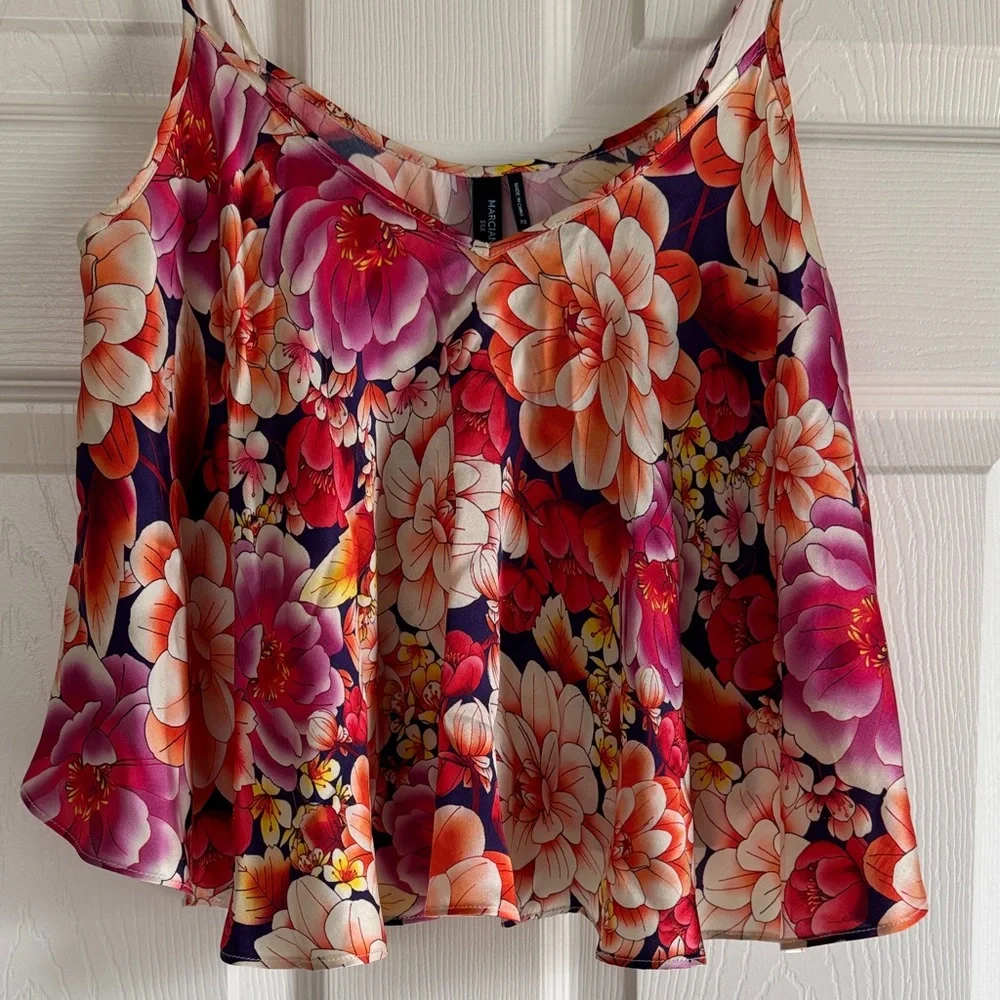 Marciano (Guess) 100% Silk Floral Spaghetti Strap Flowy Camisole XS - Picture 7 of 8